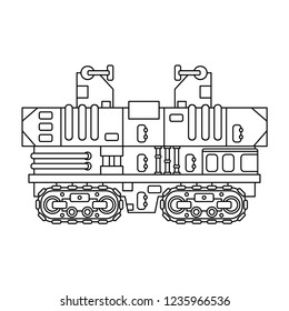 Line flat color vector icon elements aerospace program tractor platform for rocket launch. Cartoon retro style, scientific research. Spaceship technology illustration. Start preparation. Clipart logo