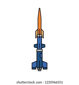 Line flat color vector icon elements of aerospace program geophysical rocket. Cartoon style rocket, scientific research. Illustration and element for design. Space investigations. Galaxy. Clipart logo