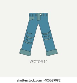 Line flat color vector icon wear - ripped jeans. Punk rock style. Illustration. Design elements for design. Icons. Object. Jeans.