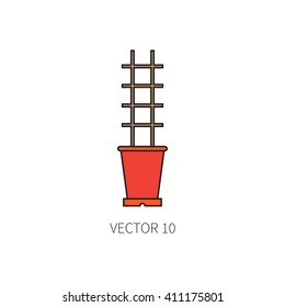 Line flat color vector icon garden tool - flowerpot. Cartoon style. Vector illustration and element for your design. Garden object. Tool. Equipment symbols.