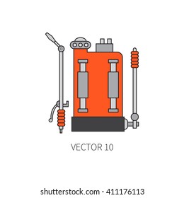 Line flat color vector icon garden tool - sprayer. Cartoon style. Vector illustration and element for your design. Garden object. Tool. Equipment symbols.