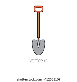 Line flat color vector icon garden tool - shovel. Cartoon style. Vector illustration and element for your design , wallpaper.