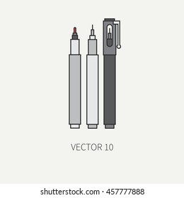 Line flat color vector icon drawing instruments with marker, rapidograph, liner marker. Cartoon style. Drawing. Painting. Art. Vector illustration and element for your design , wallpaper.