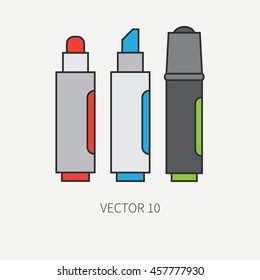 Line flat color vector icon drawing instruments with marker, felt-tip pen, liner marker. Cartoon style. Drawing. Painting. Art. Vector illustration and element for your design , wallpaper.