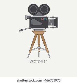 Line flat color vector icon elements of filmmaking and multimedia - 35mm film camera. Cartoon style. Cinema. Vector illustration and element for your design. Collection. Screenplay. Video. Movie icons