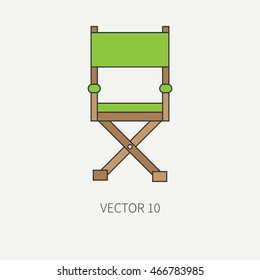 Line flat color vector icon elements of filmmaking and multimedia - directors chair. Cartoon style. Cinema. Vector illustration and element for your design. Collection. Screenplay. Chair. Movie icons.