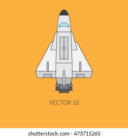Line flat color vector icon elements of aerospace program - space shuttle. Cartoon style. Astronautics. Illustration and element for design. Space investigations. Galaxy. Clipart. Technology. Logo.
