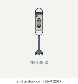 Line flat color vector kitchenware icons - blender. Cutlery tools. Cartoon style. Illustration, element for your design. Equipment for food preparation. Kitchen. Household. Cooking. Cook. Mixer