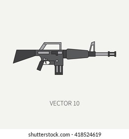 Line flat color vector military icon - machine gun. Army equipment and weapons. Cartoon style. Vector illustration. Military and war icons. Infographic design elements for design.