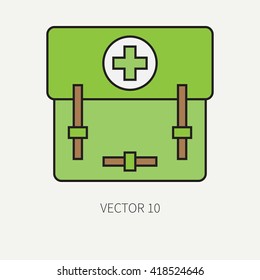 Line flat color vector military icon - first aid kit. Army equipment and weapons. Cartoon style. Vector illustration. Military and war icons. Infographic design elements for design.