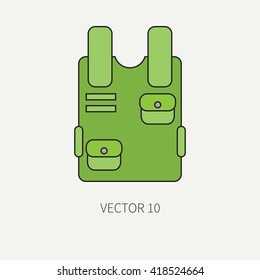 Line flat color vector military icon - bulletproof vest. Army equipment and weapons. Cartoon style. Vector illustration. Military and war icons. Infographic design elements for design.