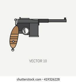 Line flat color vector military icon - pistol. Army equipment and weapons. Cartoon style. Vector illustration. Military and war icons. Infographic design elements for design.