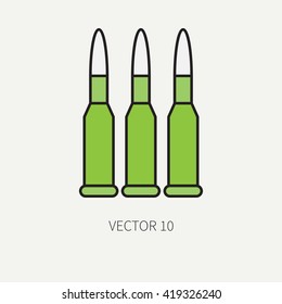 Line flat color vector military icon - ammunition , ammo. Army equipment and weapons. Cartoon style. Vector illustration. Military and war icons. Infographic design elements for design.