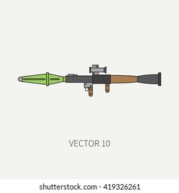 Line flat color vector military icon - grenade launcher. Army equipment and weapons. Cartoon style. Vector illustration. Military and war icons. Infographic design elements for design.