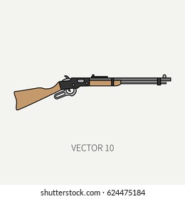 Line flat color vector military icon rifle, carbine. Army equipment and armament. Legendary retro weapon. Cartoon style. Assault. Soldiers. Slug. War. Illustration and element for design and wallpaper