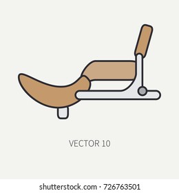 Line flat color vector motorcycle icon classic bike leather seat. Legendary retro. Cartoon style. Biker motoclub. Highway. Equipment. Freedom rider. Illustration, element for your design, wallpaper.