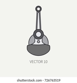 Line flat color vector motorcycle icon classic bike crankshaft. Legendary retro. Cartoon style. Biker motoclub. Gasoline engine. Rotate. Freedom rider. Illustration, element for your design, wallpaper