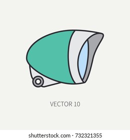 Line flat color vector motorcycle icon classic bike bright headlight. Legendary retro. Cartoon style. Biker motorclub. Highway. Light. Freedom rider. Illustration, element for your design, wallpaper.