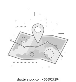 Line a flat design of the card for travel, path, place, tourism. Modern concept vector illustration