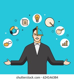 Line flat design colorful vector illustration concept for time management, planning, daily routine isolated on bright background