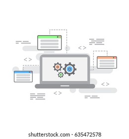line flat design concepts of website design and development. website programming code, vector illustration