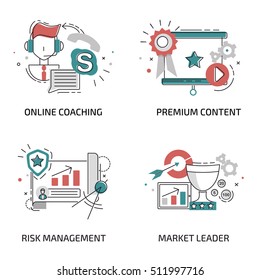 Line Flat Design for Online Coaching, Risk Management, Market Leader.