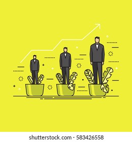 Line flat design vector illustration concept for personal development, professional growth, human resources management, career achievements isolated on bright background