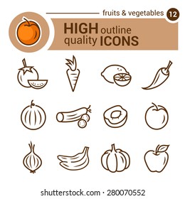 Line flat icons of food and kitchen, vector set.