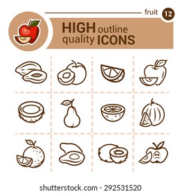Line flat icons of fruit, vector set.