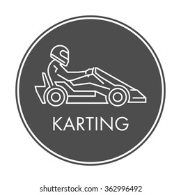 Line and flat karting logo and symbol. Silhouette figures kart racer. Linear sport symbol, label and badge.