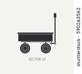 Line flat monochrome vector icon garden tool cart. Cartoon retro style. Illustration, element for your design. Clipart. Logo. Cultivate. Grow. Plant. Harvest. Manual labor. Field. Agriculture. Farm.