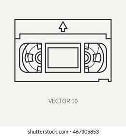 Line flat monochrome vector icon elements of filmmaking and multimedia video tape. Cartoon style. Cinema. Vector illustration and element for your design. Collection. Screenplay. Movie icons.