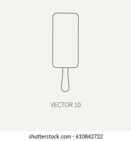 Line flat plain vector icon chocolate glaze ice cream. European traditional lunch. Cartoon vintage style dishes. Bistro. Fast food. Milk. Cafe. Snack. Calorie. Illustration and element for design.