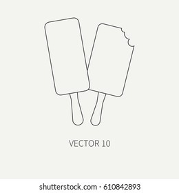 Line flat plain vector icon chocolate glaze ice cream. European traditional lunch. Cartoon vintage style dishes. Bistro. Fast food. Milk. Cafe. Snack. Calorie. Illustration and element for design.