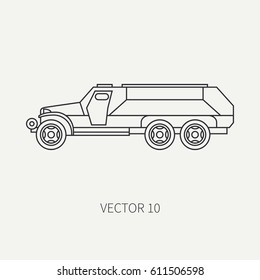 Line flat plain vector icon infantry assault armored army truck. Military vehicle. Cartoon vintage style. Transport soldiers. Defended. Tractor unit. Tow. Simple. Illustration and element for design.