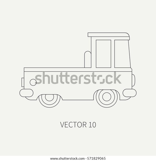 Line flat plain vector icon service staff car.\
Commercial vehicle. Cartoon vintage style. Cargo transportation.\
Pickup rural truck. Tow auto. Simple. Childly. Illustration and\
element for design.