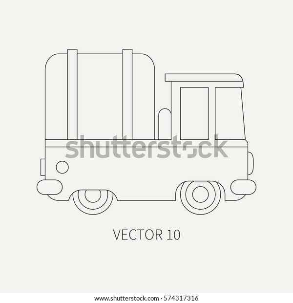 Line flat plain vector icon service staff car.\
Commercial vehicle. Cartoon vintage style. Cargo transportation.\
Pickup rural truck. Awning capacity auto. Road. Illustration and\
element for design.