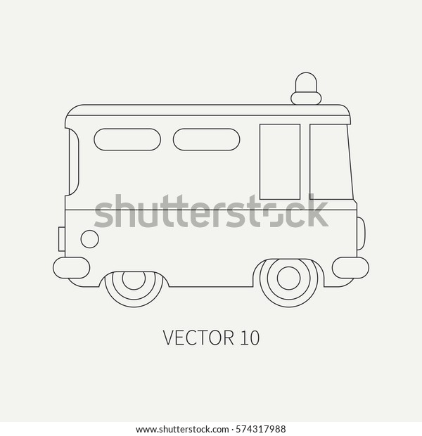 Line flat plain vector icon police truck. Special\
purpose assistance vehicle. Cartoon style. Maintenance. Rescue,\
security. Police department. Siren van. Law. Illustration and\
element for design.