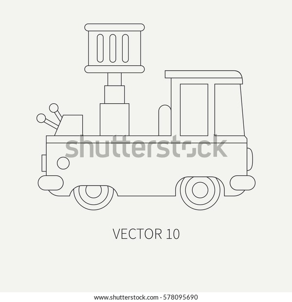 Line flat plain vector icon service staff car\
with hydraulic lift. Commercial vehicle. Cartoon vintage style.\
Cargo transportation. Maintenance. Tow auto. Illustration and\
element for your design.