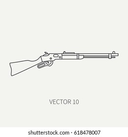 Line flat plain vector military icon rifle, carbine. Army equipment and armament. Legendary retro weapon. Cartoon style. Assault. Soldiers. Slug. War. Illustration and element for design and wallpaper