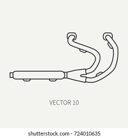 Line flat plain vector motorcycle icon classic bike exhaust system. Legendary retro. Cartoon style. Biker motoclub. Gasoline engine. Chopper. Illustration and element for your design and wallpaper.