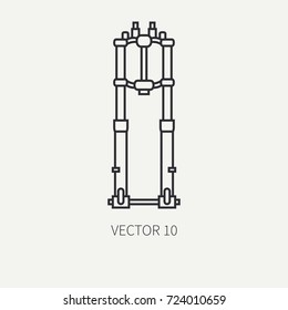 Line flat plain vector motorcycle icon classic bike shock absorber. Legendary retro. Cartoon style. Biker motoclub. Highway. Gasoline engine. Moto. Illustration, element for your design and wallpaper.