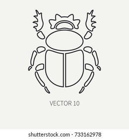 Line flat plain vector wildlife fauna icon dor bug, scarab. Simplified retro. Cartoon style. Insect. Beetle. Entomology. Tattoo art. Nature. Forest. Illustration, element for your design and wallpaper svg