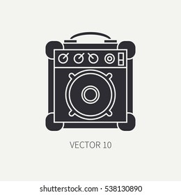 Line flat silhouette vector icon musical equipment - guitar amplifier. Punk rock style. Illustration texture for design, wallpaper. Clipart. Logo. Cartoon style. Vintage. Hipster. Monochrome.