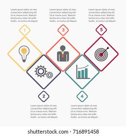 Line flat square for infographic. Template for diagram, graph, presentation and chart. Business concept with 5 options, parts, steps or processes. Data visualization