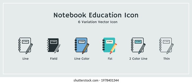 Line, Flat, Thin, Field, Colorful, Outline Style Notebook Education Icon Design