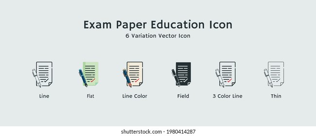 Line, Flat, Thin, Field, Colorful, Outline Style Exam Paper Education Icon Design