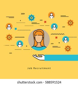 Line flat vector business design for job candidate evaluation, interviewing, assessment, recruiting. Resources and corporate management, hiring, employment, freelance, jobs,career, business concept