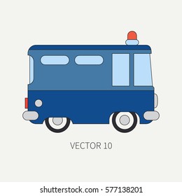 Line flat vector color icon police truck. Special purpose assistance vehicle. Cartoon style. Maintenance. Rescue, security. Police department. Siren van. Law. Illustration and element for your design.