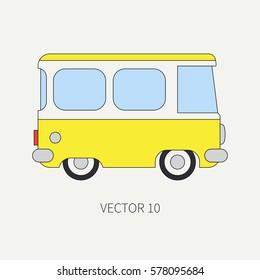 Line flat vector color icon minibus taxi car. Commercial vehicle. Cartoon vintage style. Transportation. Traveling family van. Trip over a long distance. Road. Illustration and element for design.